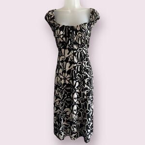 Reitmans Black Cream Printed Midi Dress Sleeveless Flowy Size L